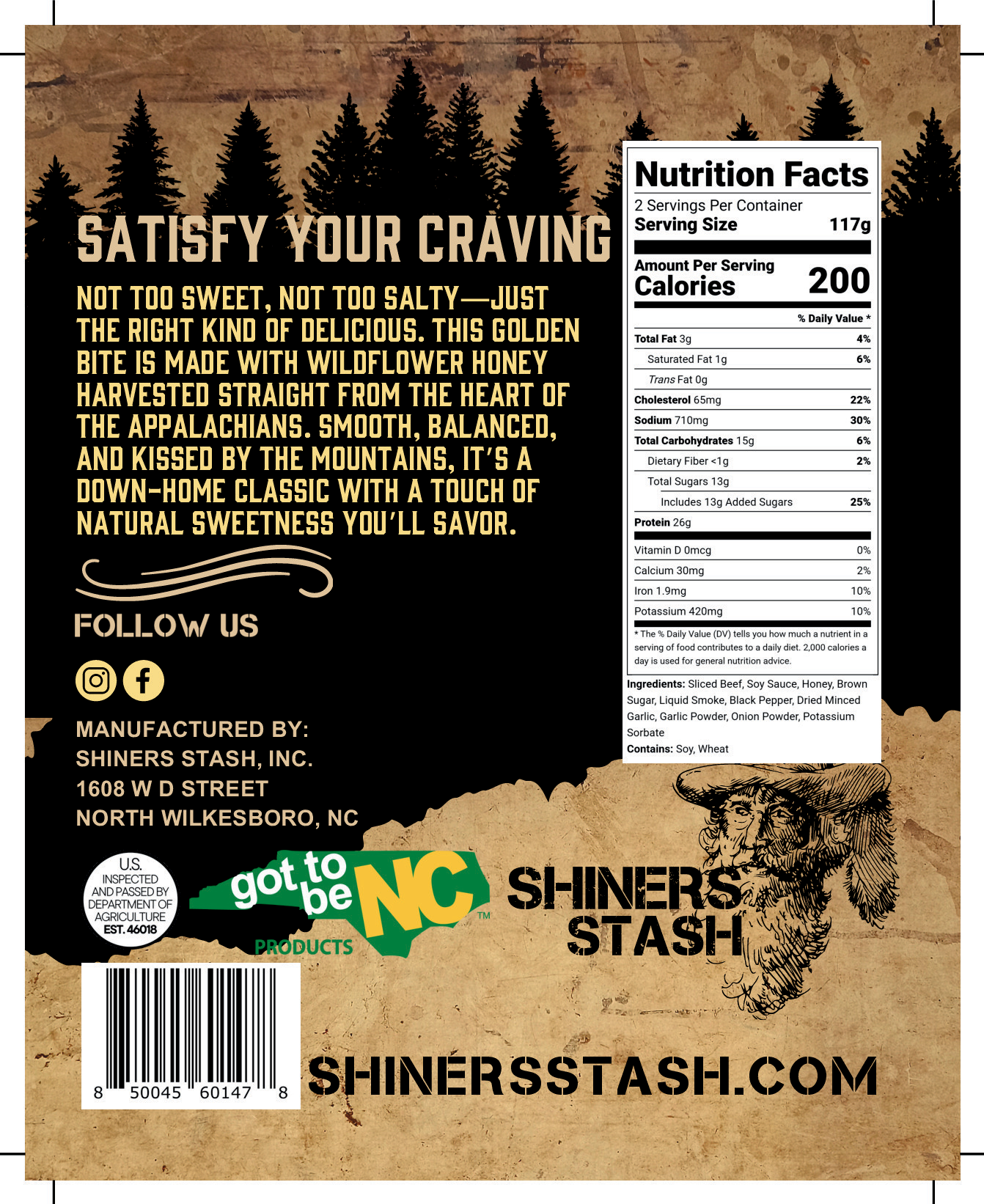 Shiners Stash Mountain Honey Beef Jerky 3oz