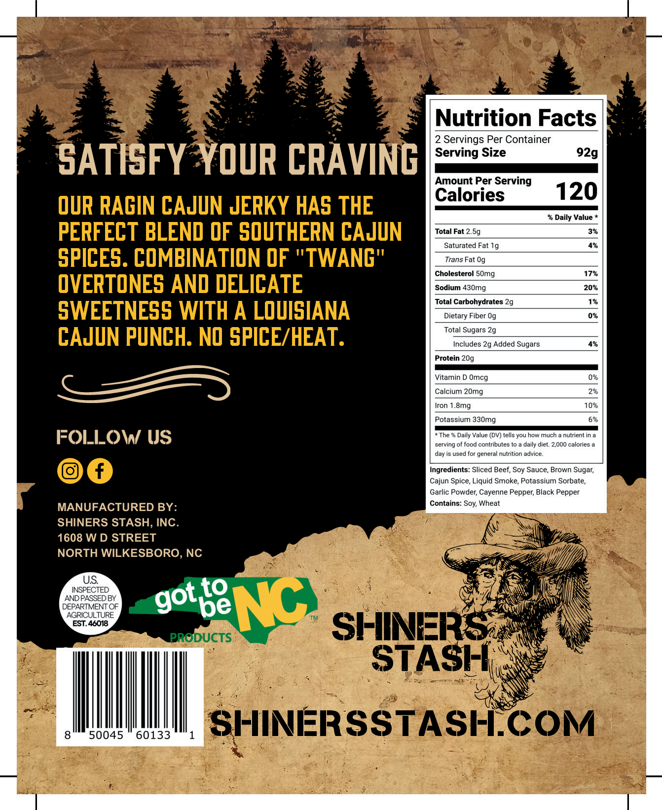 Shiners Stash Ragin' Cajun' Beef Jerky 3oz