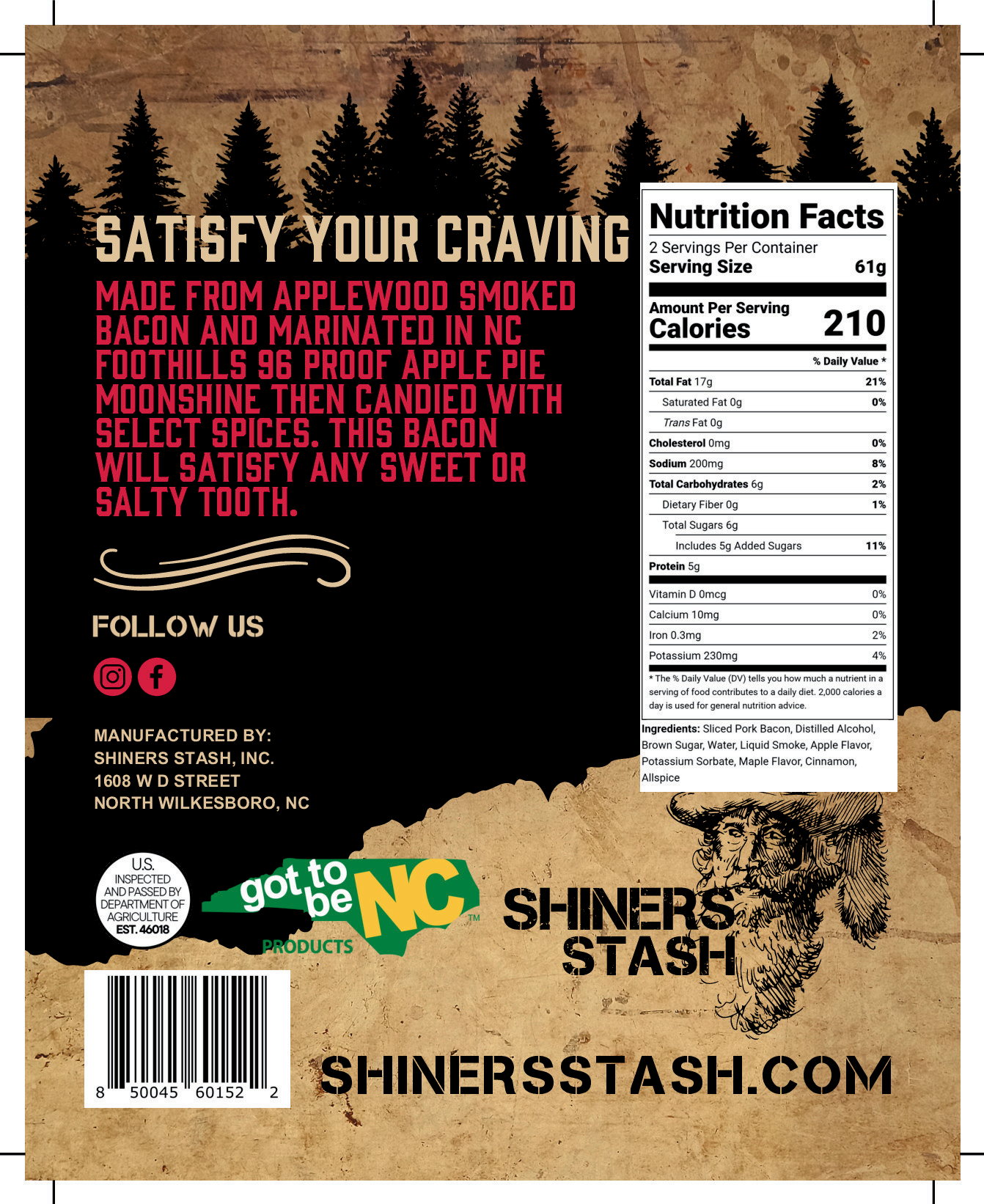 Shiners Stash Apple Pie Moonshine Bacon Jerky 3oz