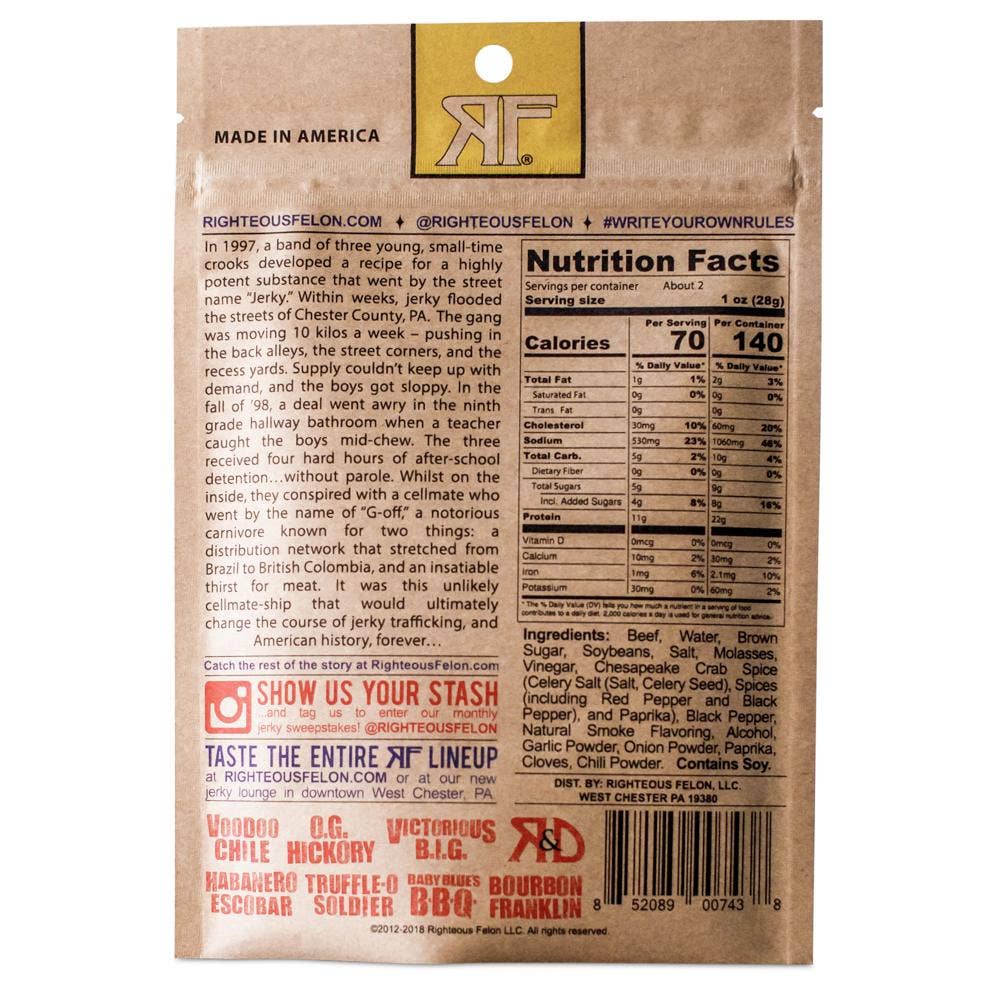 Righteous Felon Maryland Monroe Beef Jerky 2oz