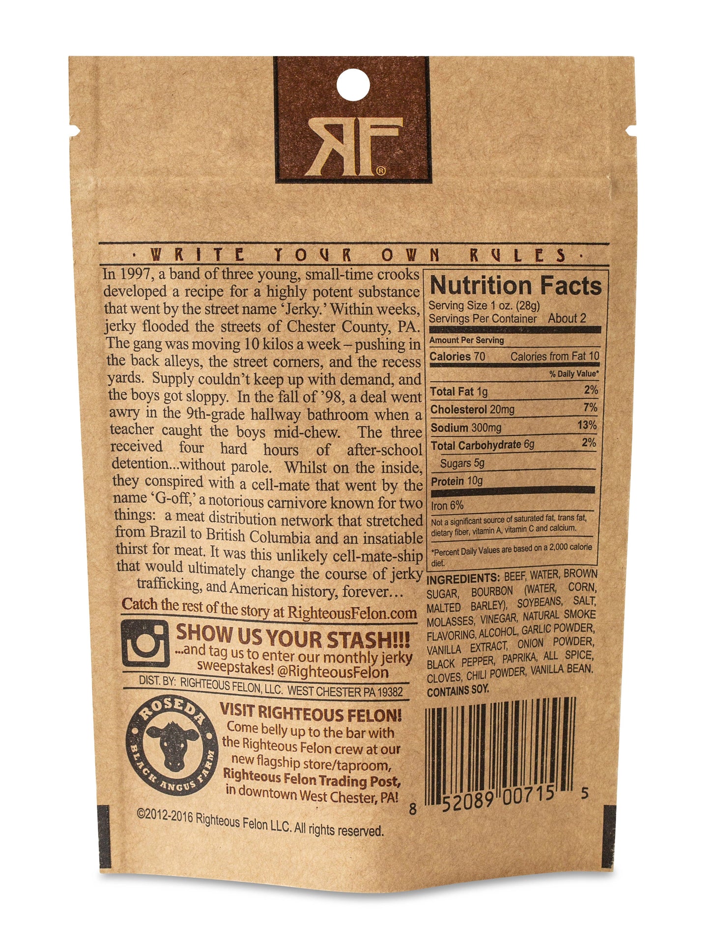 Righteous Felon Bourbon Franklin Beef Jerky 2oz