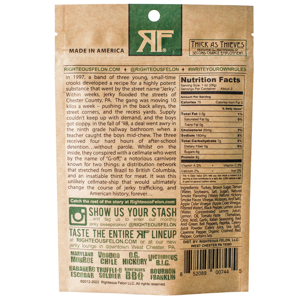 Righteous Felon Fowl Capone Turkey Jerky 2oz