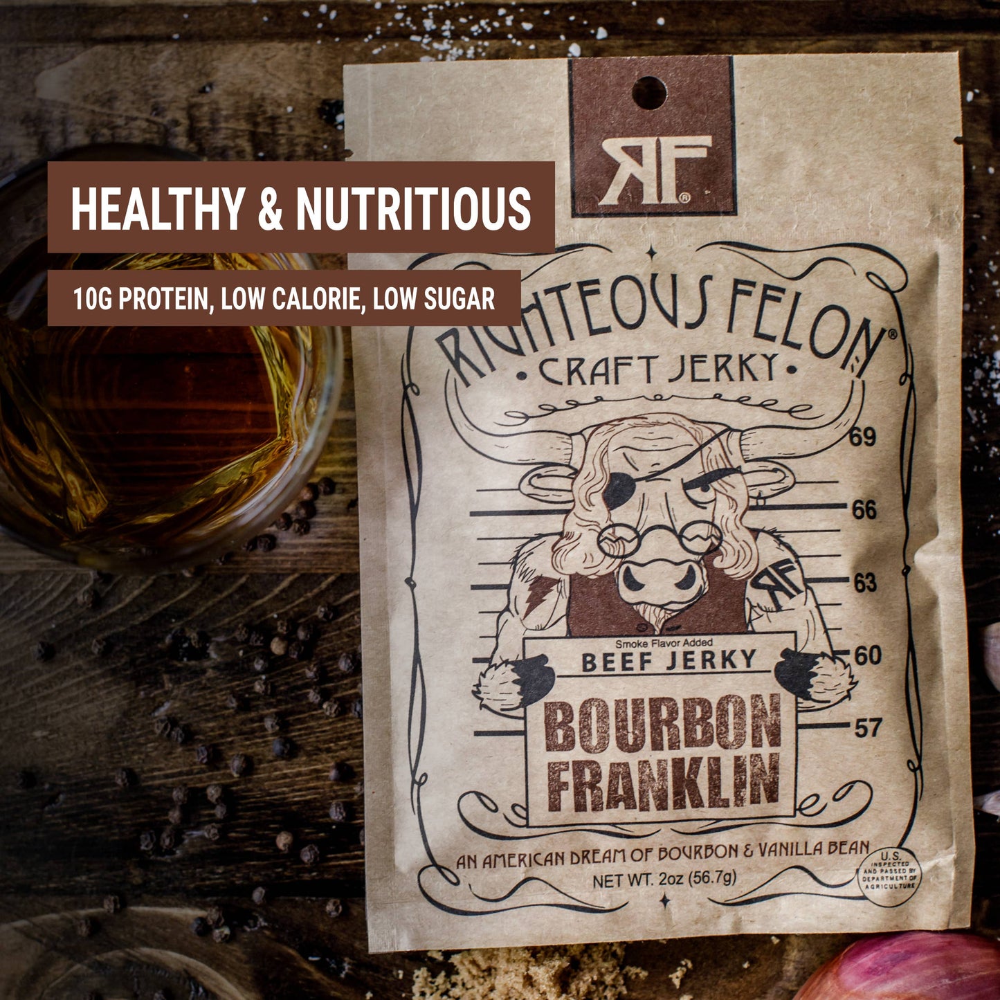 Righteous Felon Bourbon Franklin Beef Jerky 2oz